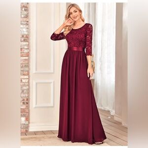 Women's Bridesmaid Dresses 3/4 Sleeve Empire Waist Maxi Mother of The Bride Dre